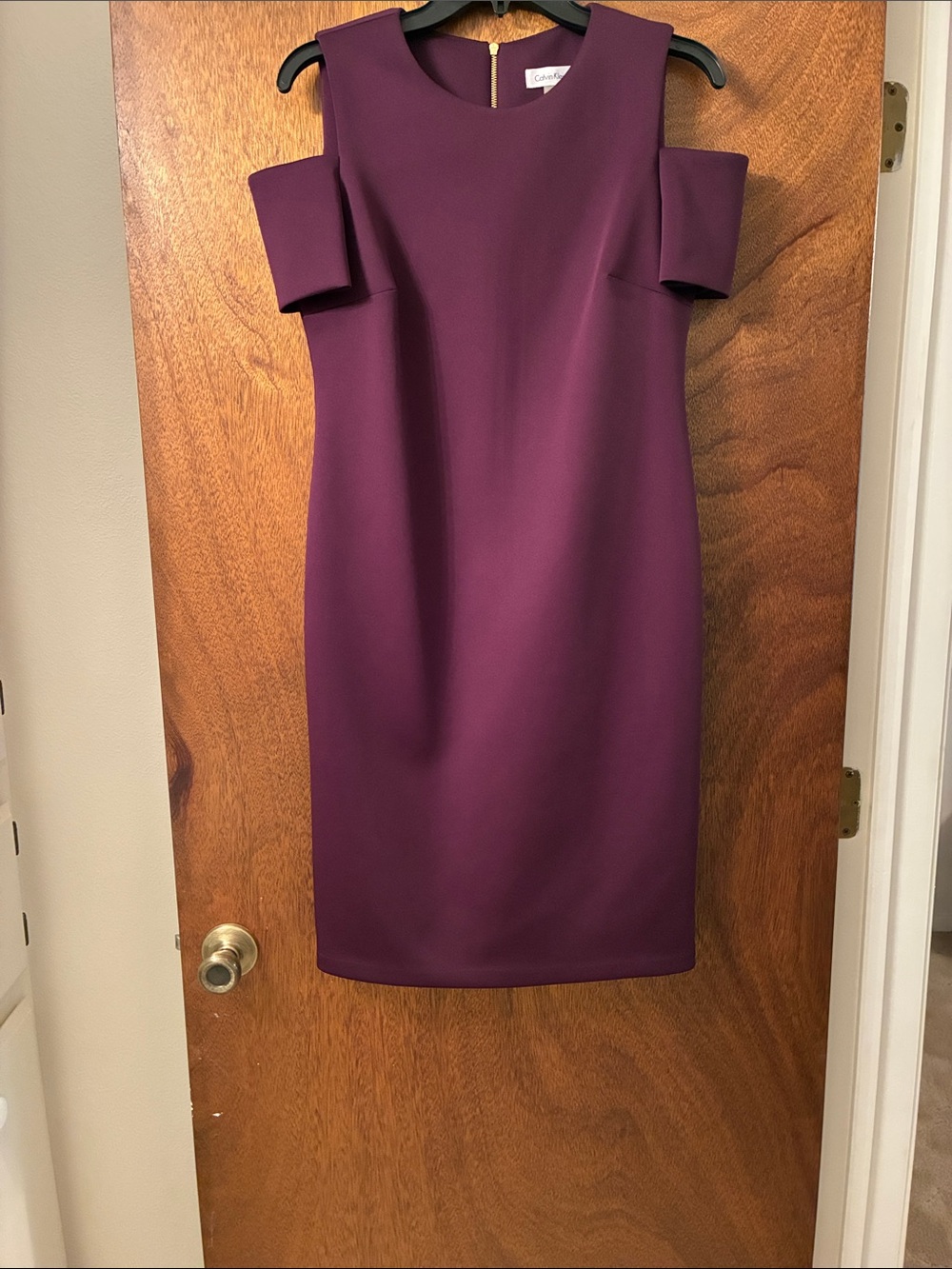 Calvin Klein Plum Cold-Shoulder Midi Sheath Dress